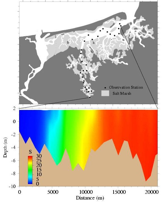 Salinity transection along the PI Sound and Parker River.